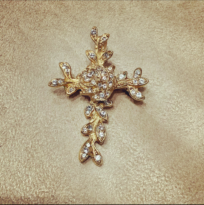 Christian Lacroix Gold Crystal Cross Brooch Pendant - The Hirst Collection
