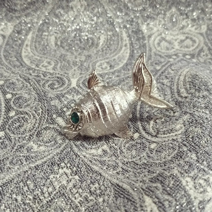 Vintage Silver fish brooch