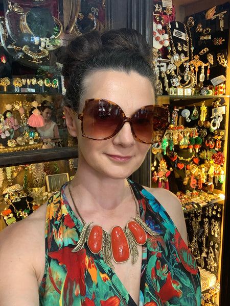 Red Feather Statement Necklace - The Hirst Collection