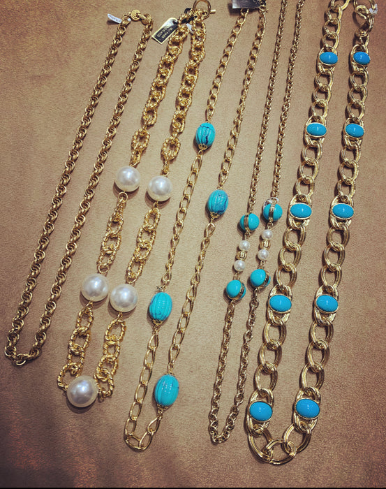 Dior Long gold sautoir chain with Glass Turquoise and Pearl