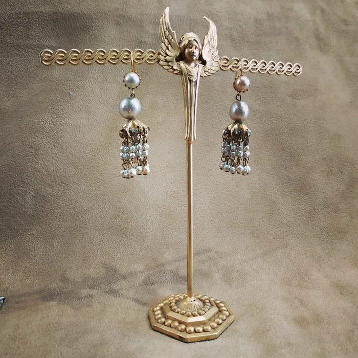 Miriam Haskell Grey Pearl Chandelier earrings