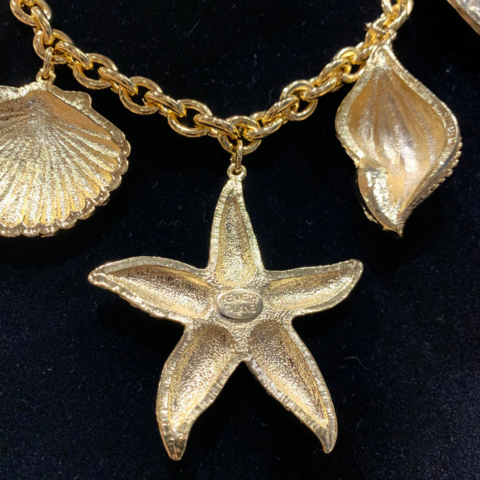 Kenneth Jay Lane Sea Shell gold charm necklace