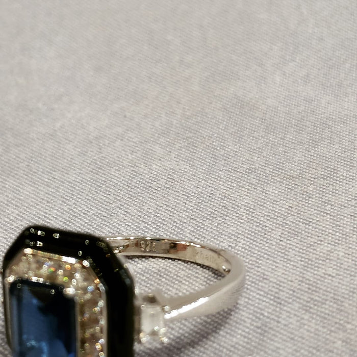 Sapphire Blue Black Art Deco Ring