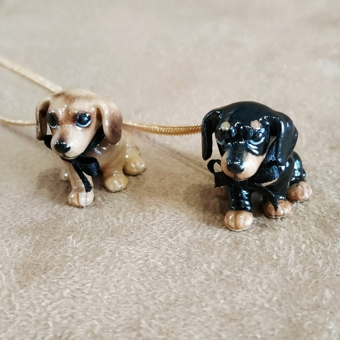 Black Dachshund Puppy Porcelaine pendant by AndMary