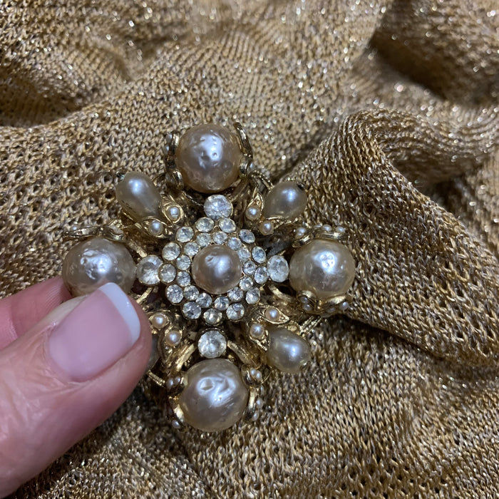 Baroque Pearl Statement Cross Brooch Unsigned