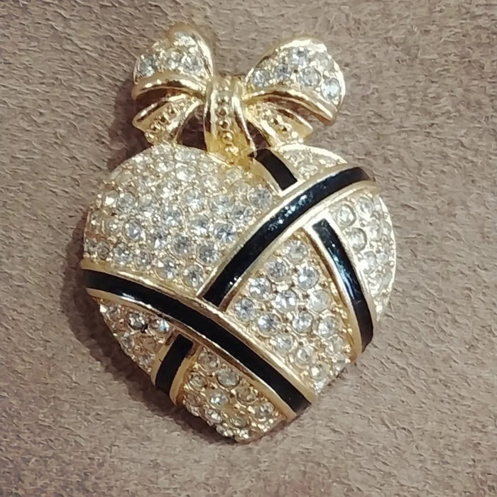 Dior Vintage Gold Black Heart Brooch