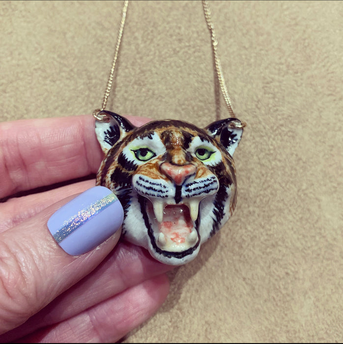 Large Roaring Tiger necklace by And Mary in porcelaine - The Hirst Collection