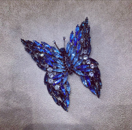 Large Blue Butterfly brooch by Cristobal London in Crystal - The Hirst Collection