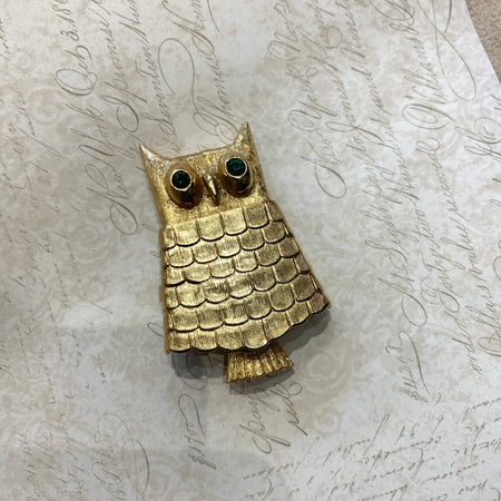 Gold modernist owl brooch by Avon - The Hirst Collection