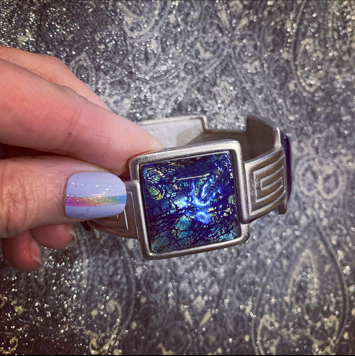 Yves Saint Laurent Silver Blue Bracelet with Dichroic Glass - The Hirst Collection