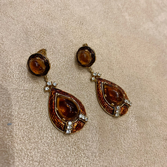 Trifari Brown drop earrings L’Orient Collection 1960s - The Hirst Collection