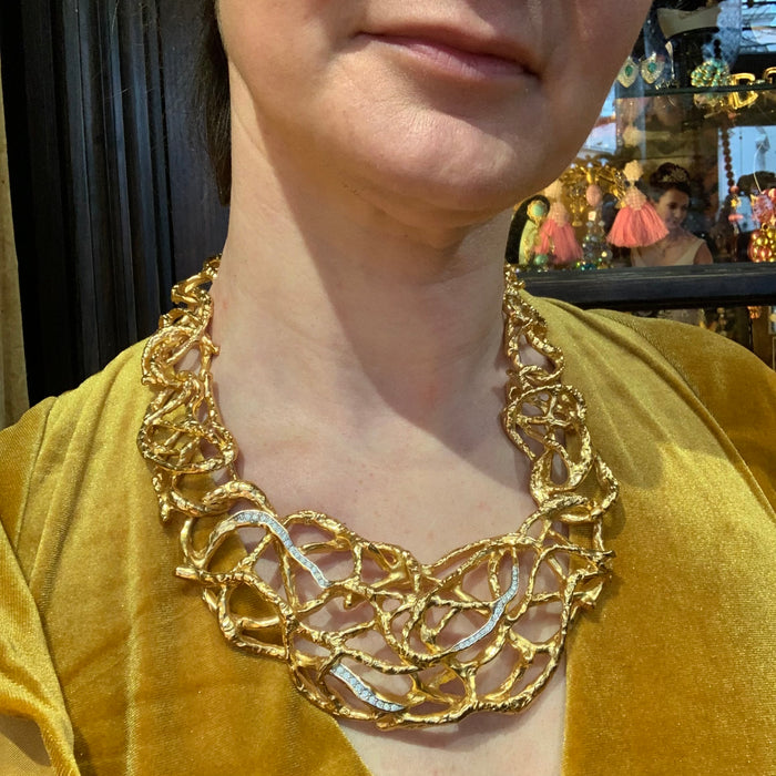 Vintage Elizabeth Taylor Treasured Vine Gold Statement Necklace for Avon