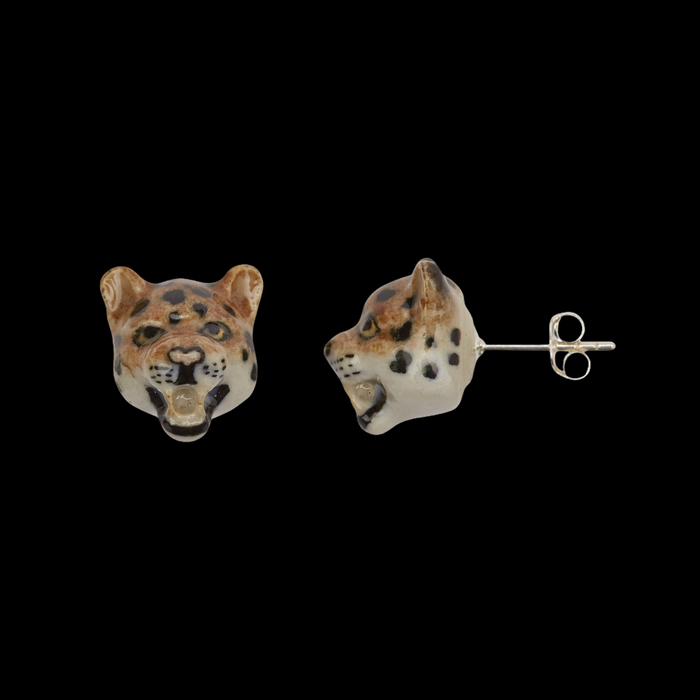 Roaring Leopard Stud Earrings Porcelaine by AndMary - The Hirst Collection