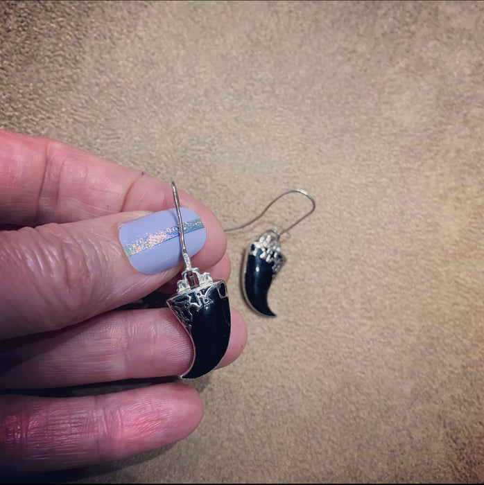 Dior Black Shark Tooth Hook Earrings