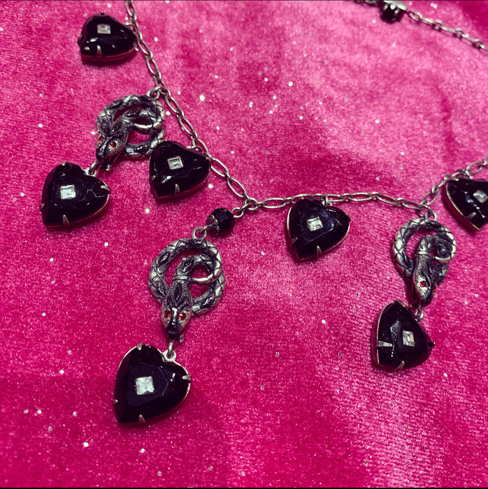 Askew London Black Heart Snake Charm Necklace - The Hirst Collection