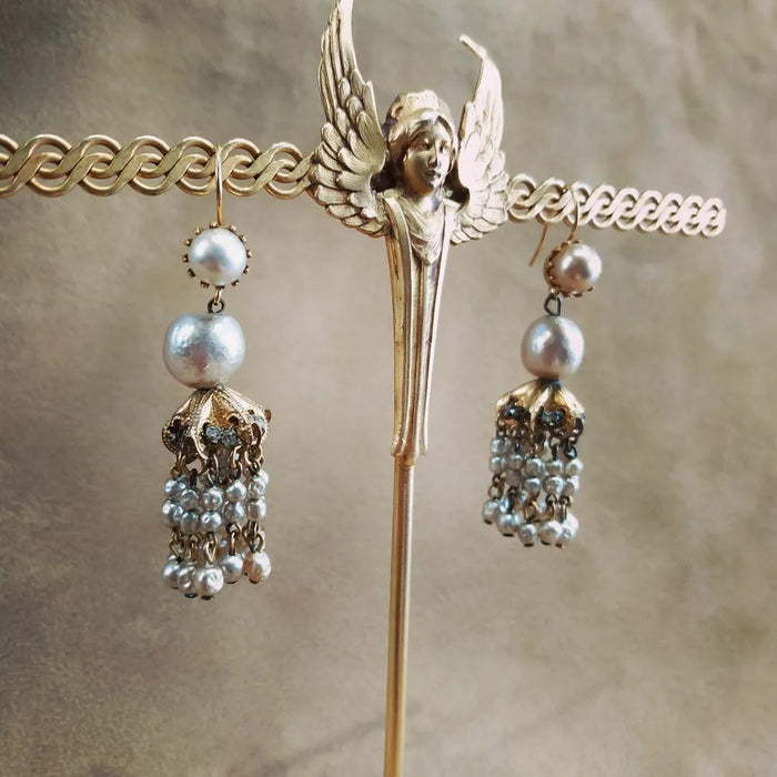 Miriam Haskell Grey Pearl Chandelier earrings