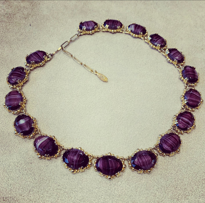 Vintage Purple Necklace by Sphinx Agate Glass - The Hirst Collection