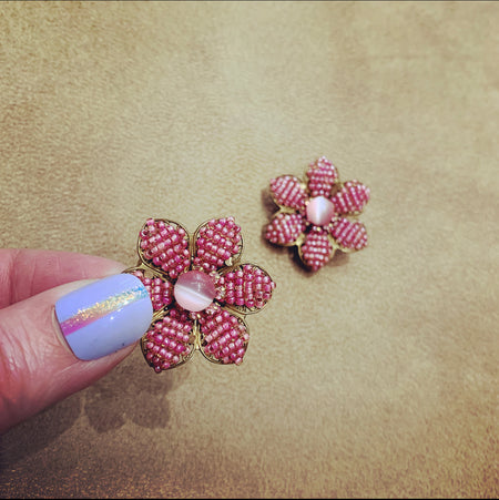 Stanley Hagler Earrings Pink Flower Clip Ons - The Hirst Collection