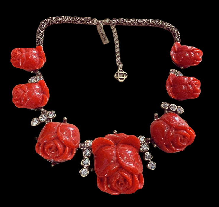 Oscar De La Renta Red Roses Tulips Necklace - The Hirst Collection