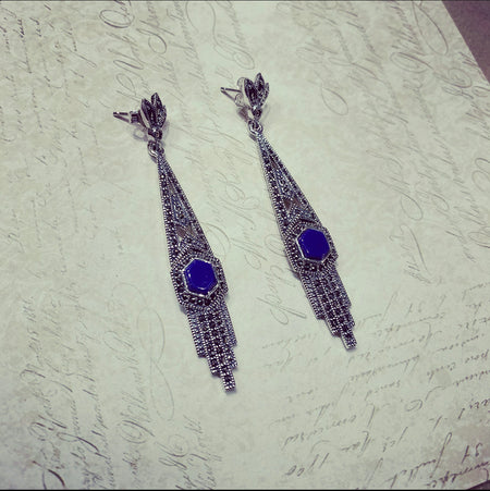 Lapis Lazuli Art Deco Articulated Earrings in Silver - The Hirst Collection