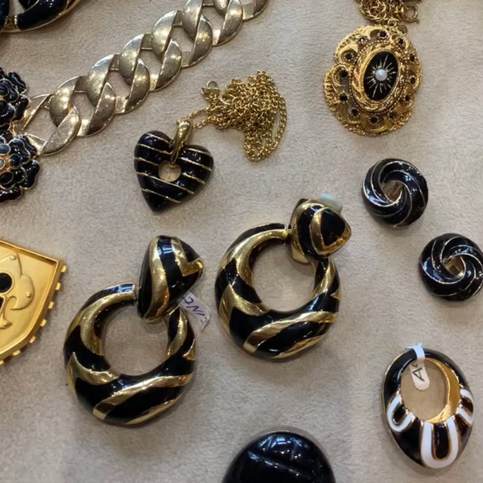 Black Gold Enamel Ciner Earrings