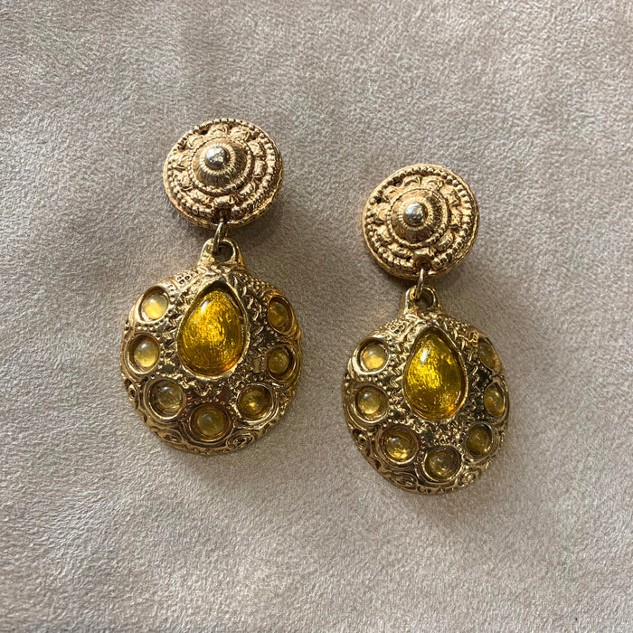 Kalinger Paris Statement yellow Etruscan earrings - The Hirst Collection