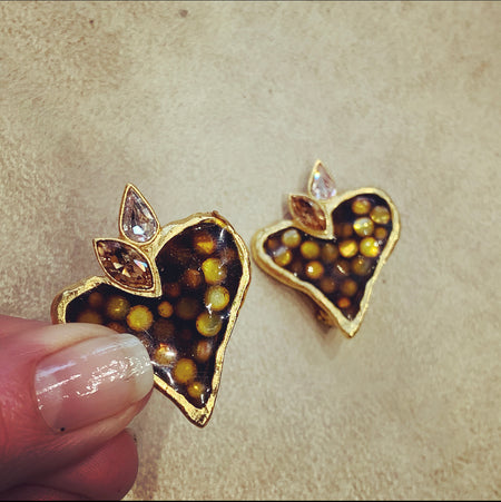 Christian Lacroix Heart Earrings brown glass - The Hirst Collection