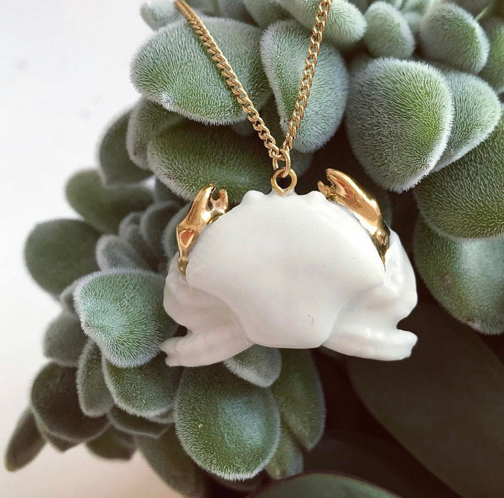 White Crab Pendant Necklace by And Mary in Porcelaine