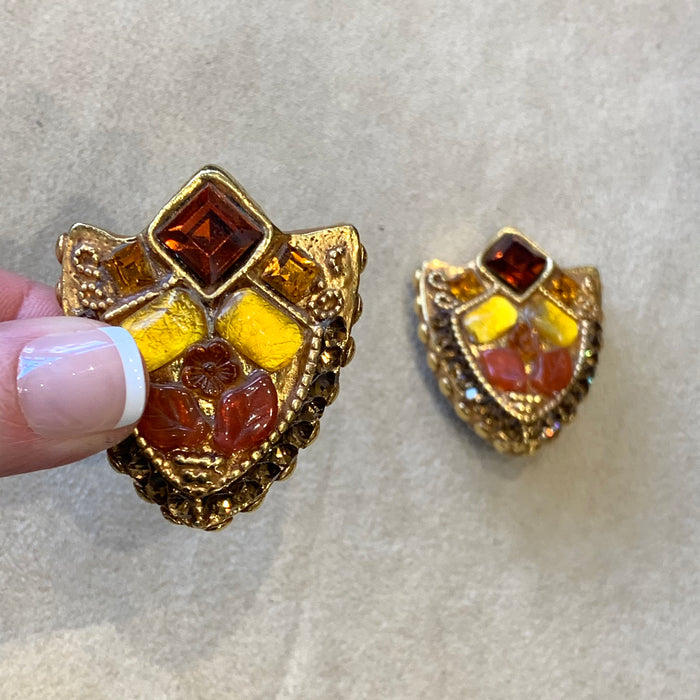 Kalinger Paris Amber Yellow Shield clip on earrings - The Hirst Collection