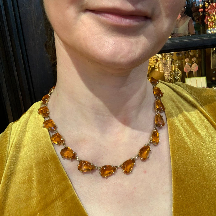 Vintage Yellow Necklace Amber Crystal by Sphinx