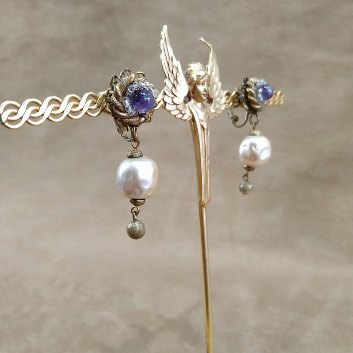 Miriam Haskell Pearl Purple earrings