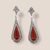 Carnelian Earrings Red Agate Silver Marcasite - The Hirst Collection