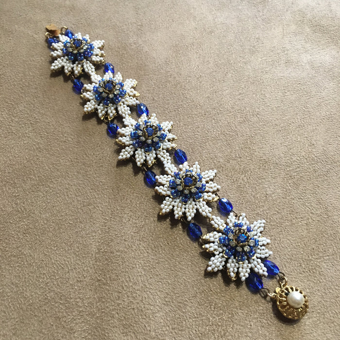 Stanley Hagler Vintage Cobalt Blue Pearl Beads Bracelet