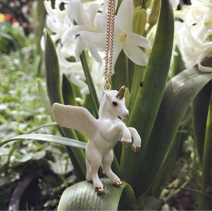 Flying White Unicorn Necklace