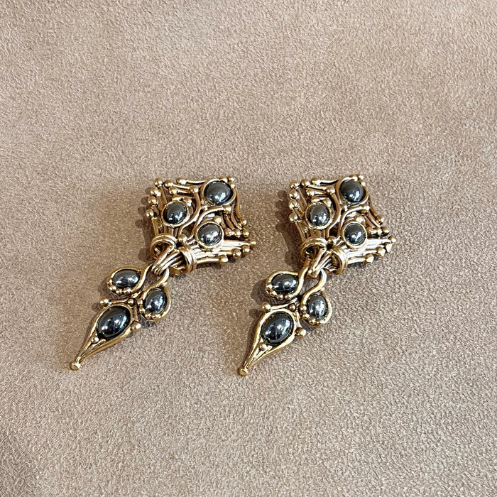 Abbey Road Gold and Haematite Glass Earrings