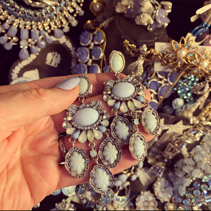 Chandelier Turquoise blue scalloped earrings