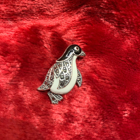 Silver enamel penguin brooch - The Hirst Collection