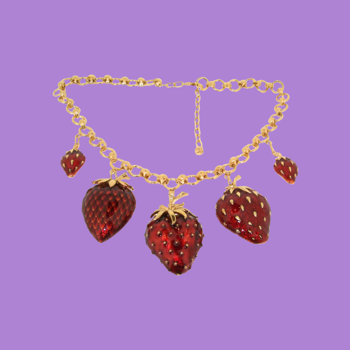 Pre-order : Strawberry Necklace Red Enamel Gold