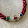 Christian Dior emerald ruby sapphire glass necklace on red cord - The Hirst Collection