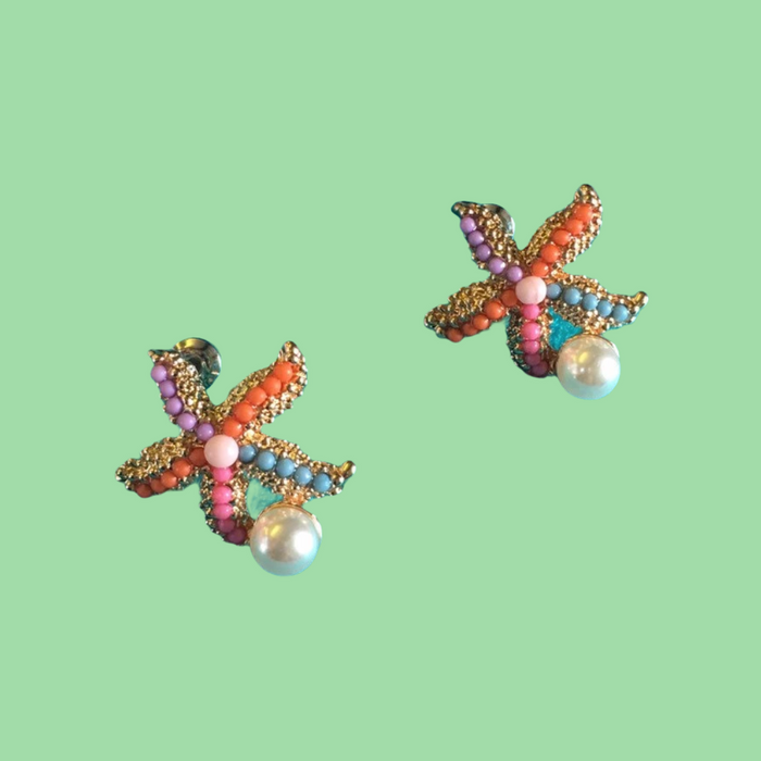 Starfish stud earrings multi coloured or pearl - The Hirst Collection