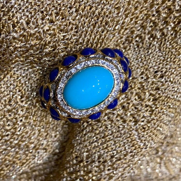 Kenneth Jay Lane Turquoise and Lapis cocktail ring - The Hirst Collection