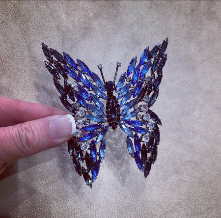 Large Blue Butterfly brooch by Cristobal London in Crystal - The Hirst Collection