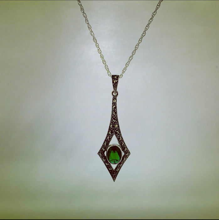 Emerald green Marcasite silver spear Art Deco Pendant - The Hirst Collection