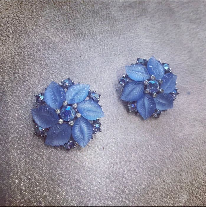 Icy blue vintage clip on earrings by Jomaz - The Hirst Collection