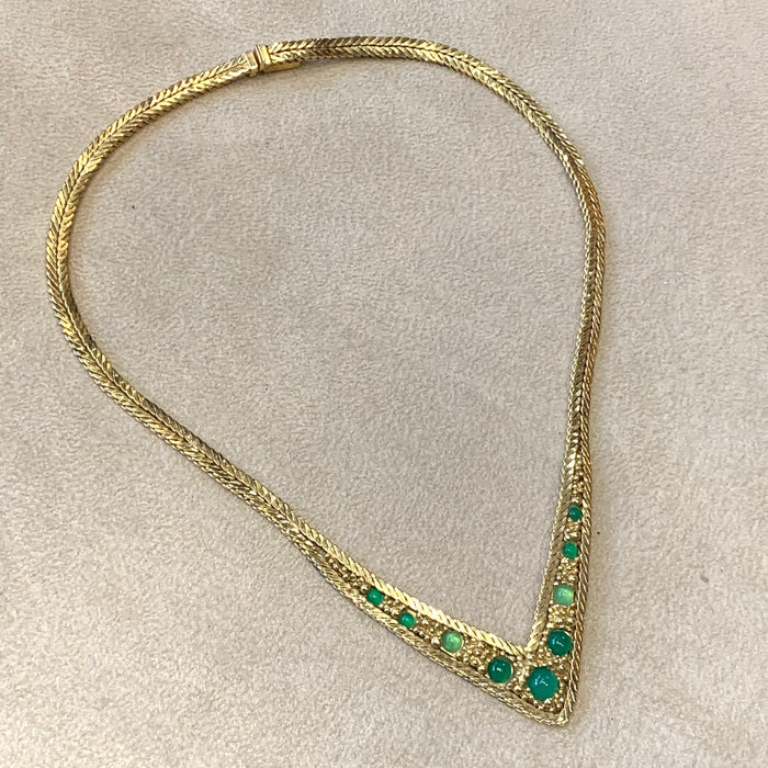 Vintage Grosse 1966 Green Jade glass V Necklace - The Hirst Collection
