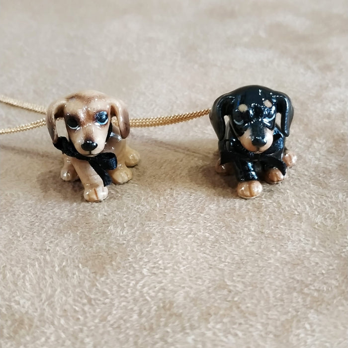 Black Dachshund Puppy Porcelaine pendant by AndMary