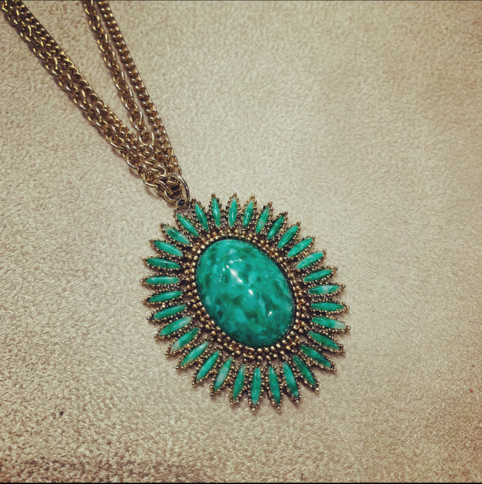 Vintage Jade Glass Pendant Necklace by Sphinx - The Hirst Collection