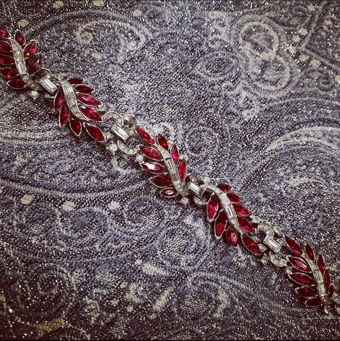 Trifari Ruby Red Leafy Vintage Bracelet