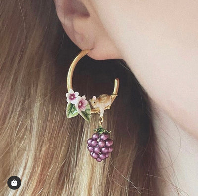 Apple Blossom & Mouse Hoop Earrings