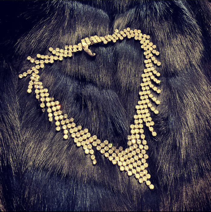 Vintage diamante statement waterfall necklace